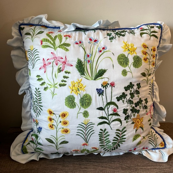 Anthropologie Pernille Rosenkilde Embroidered Pillow Floral Ruffled 18 x 18 - Picture 4 of 12
